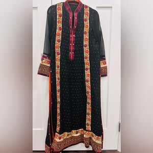 Stunning custom designed formal black chiffon gown with exquisite embroidery